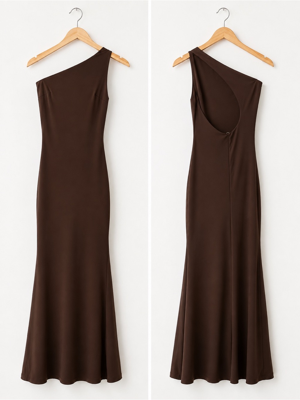Fashion Nova One-Shoulder Chocolate Brown Gown